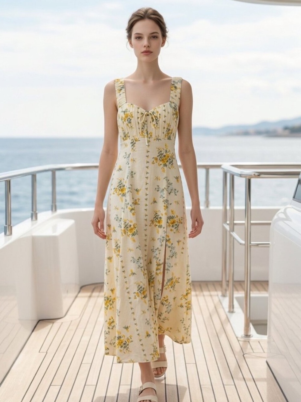 Caroline Constas Camille Print Floral Smocked Cottagecore Midi Dress - Picture 4 of 13